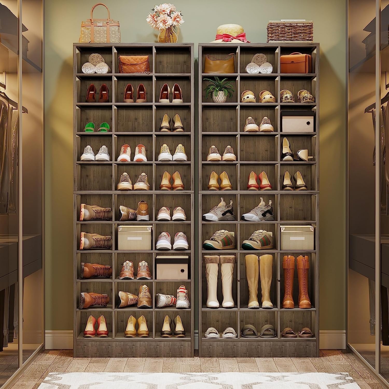 30 Pairs Tall Shoe Cabinet, 10 Tiers White Wooden Shoe Storage Rack for Closet, Entryway - 10-tier