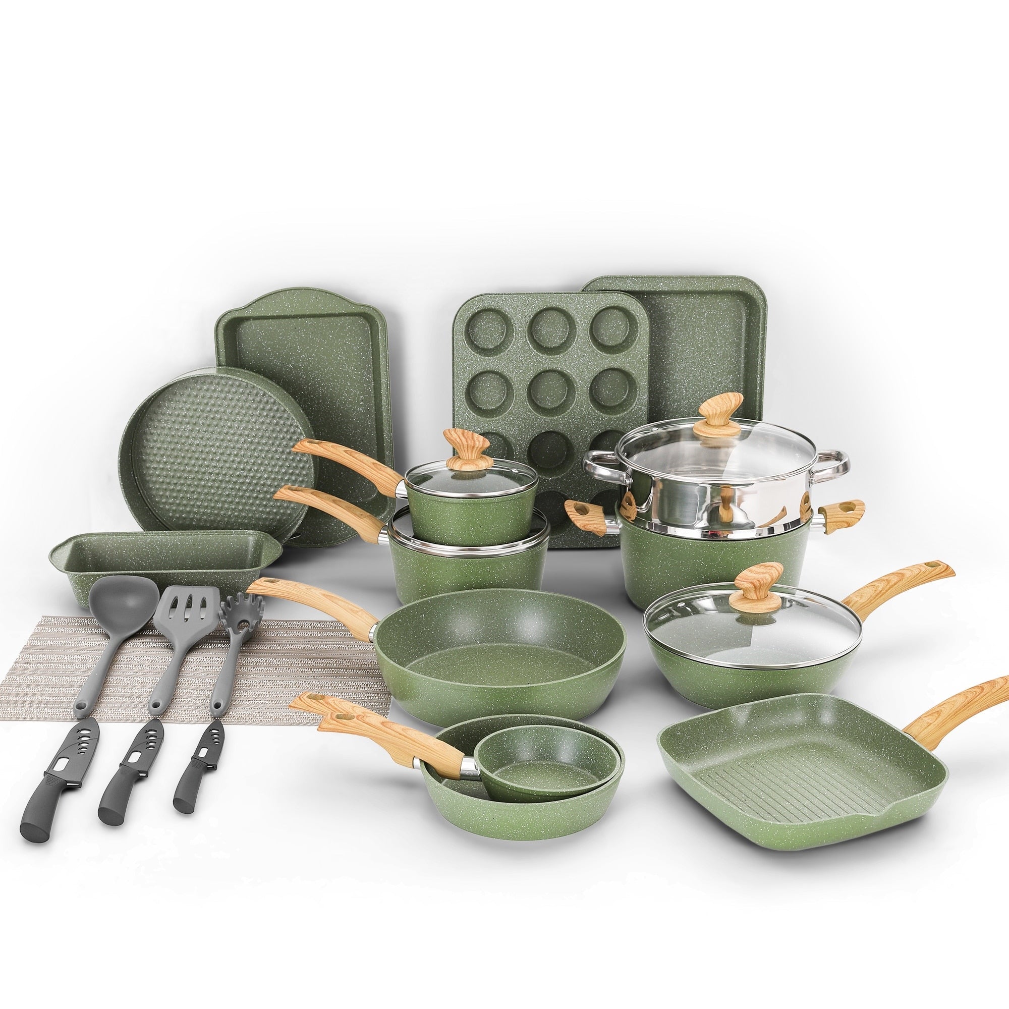 30-Piece Kitchen Granite Cookware and Bakeware Set, Cooking Pans Set Non-Stick Pots and Pans Set