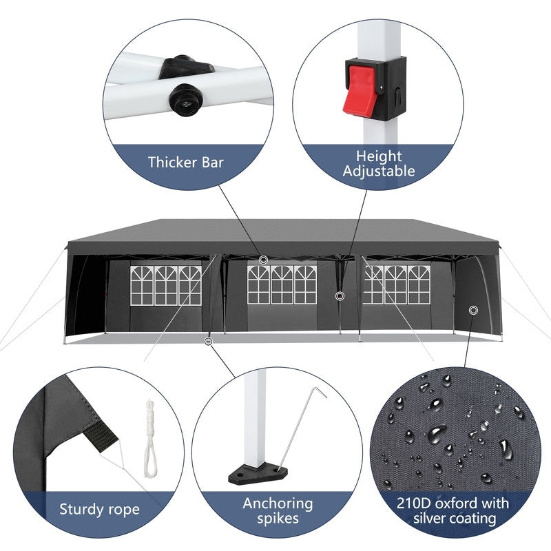 30x10FT Pop-up Oxford Cloth With 8 Sandbags and 8 Sidewalls With Tugboat Bag Canopy Gazebo - 30x10x8.8FT(WDH)