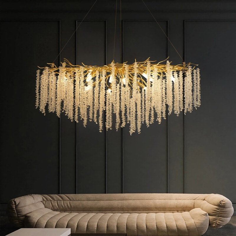 40 in. Gold Modern Crystal Chandelier Tree Branches Rectangular Chandelier Kitchen Island Pendent Light for Dining Room