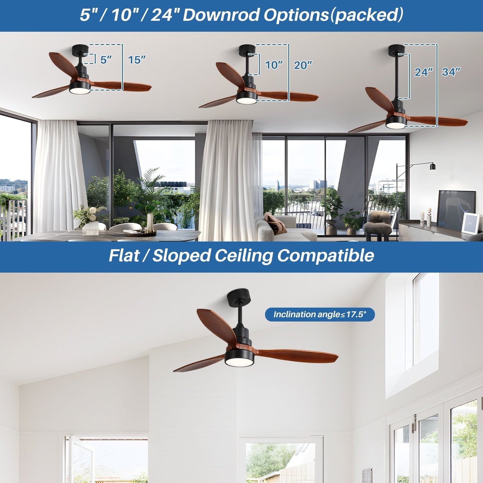 48 and 52 Integrated LED Ceiling Fan with Light and Remote, Reversible DC Motor