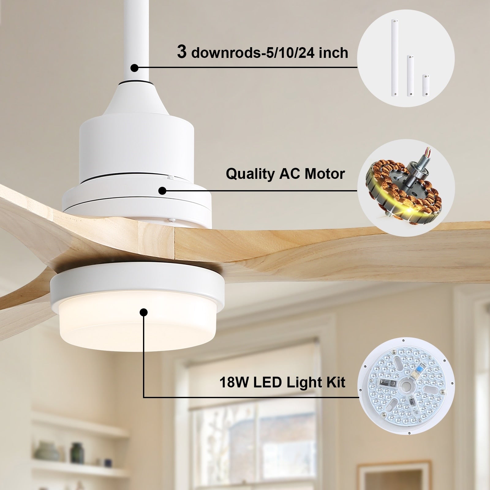 48 and 52 Integrated LED Ceiling Fan with Light and Remote, Reversible DC Motor