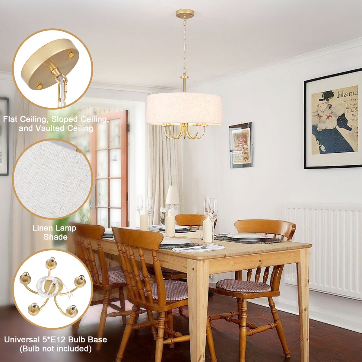 5-Light Modern Semi Flush Mount Ceiling Light for Dining Room Bedrooms Living Room - N/A