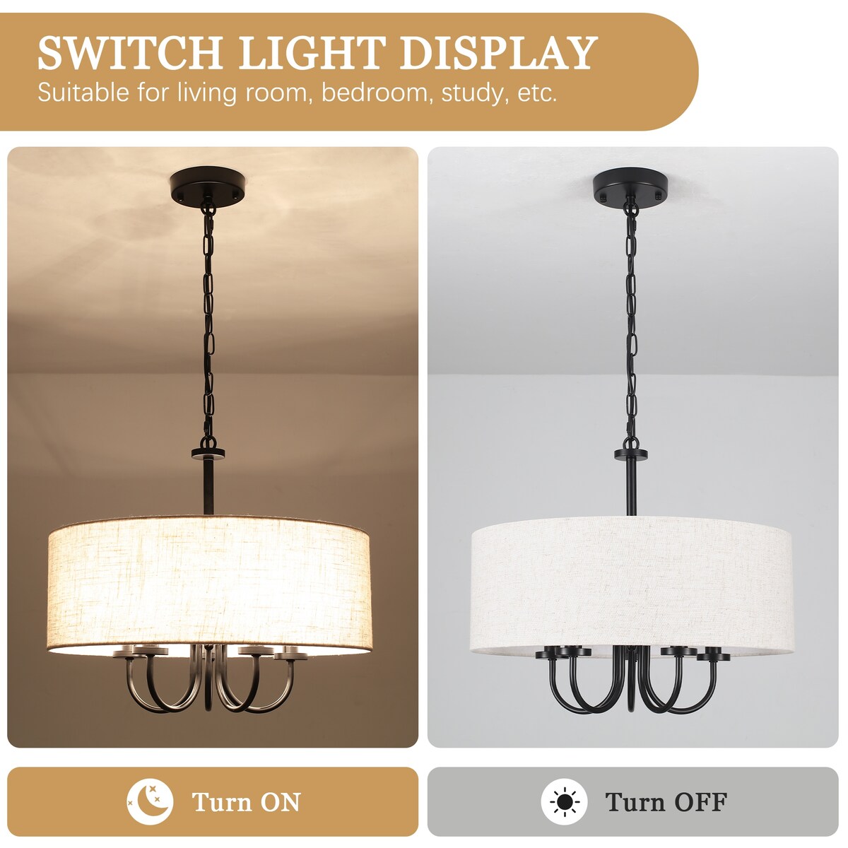 5-Light Modern Semi Flush Mount Ceiling Light for Dining Room Bedrooms Living Room - N/A