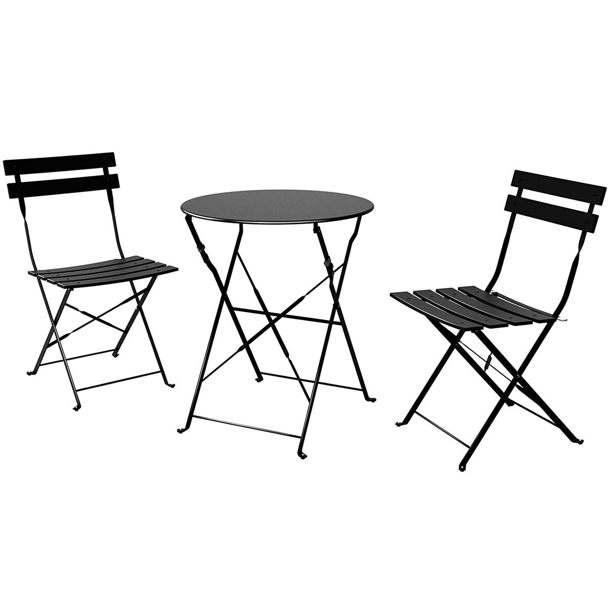 3pc Metal Folding Bistro Set, Weather-Resistant Outdoor/Indoor Conversation Set for Patio, Yard, Garden