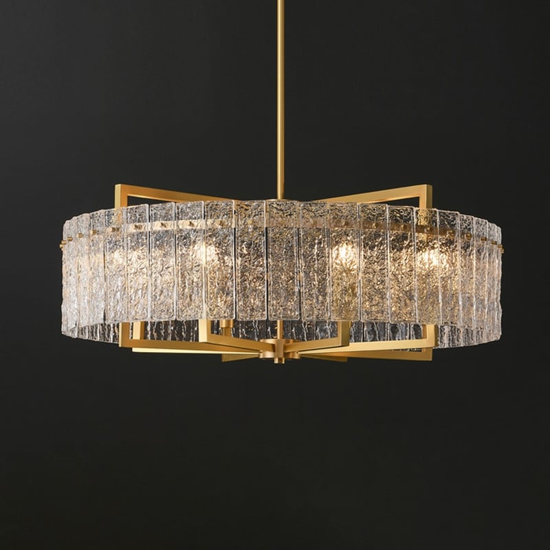 26 in. Gold Modern Drum Crystal Chandelier 6-Light Glam Dimmable Pendant Light Kitchen Island with Frosted Glass for Dining Room