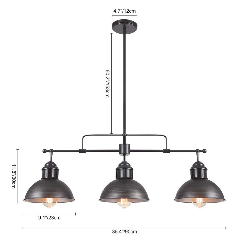3-Light Industrial Farmhouse Dome Pendant Metal Linear Kitchen Island Pendant Light Oil Rubbed Bronze Finish