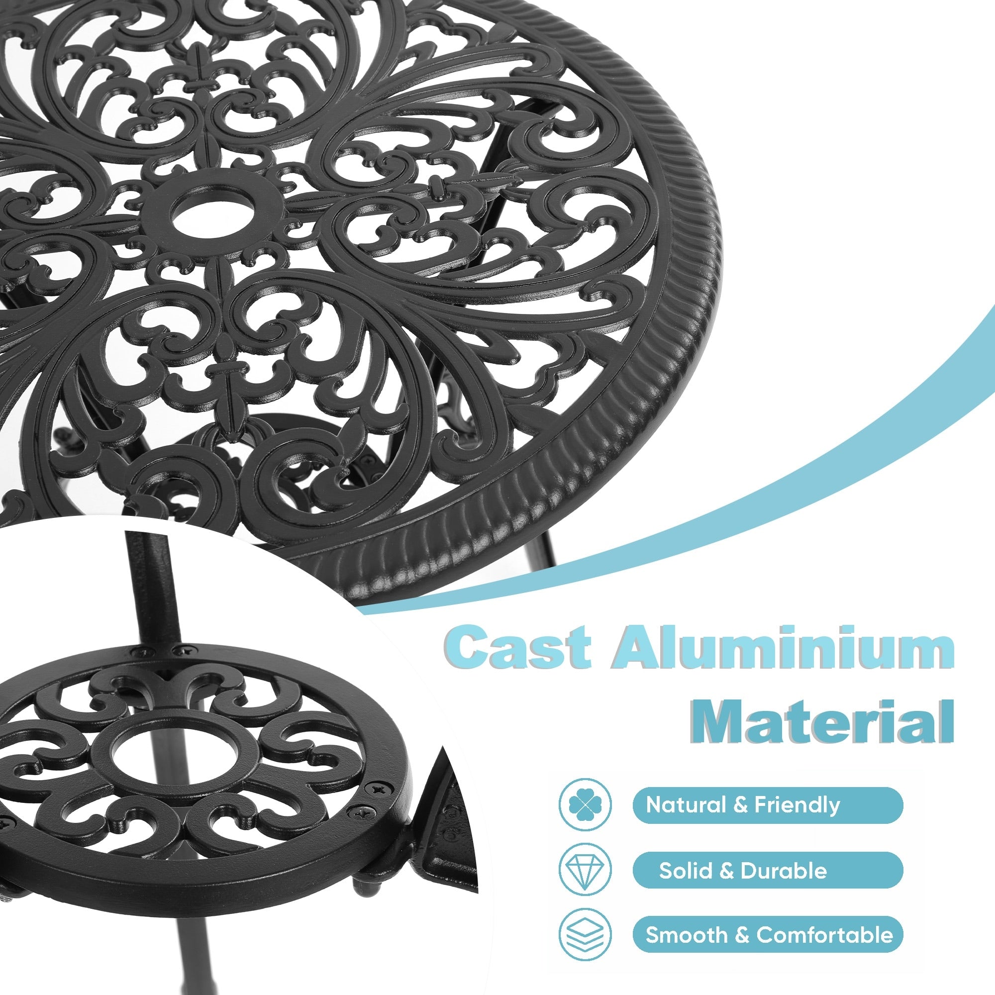 3-Piece Aluminum Outdoor Patio Butterfly Table and Chairs with Umbrella Hole