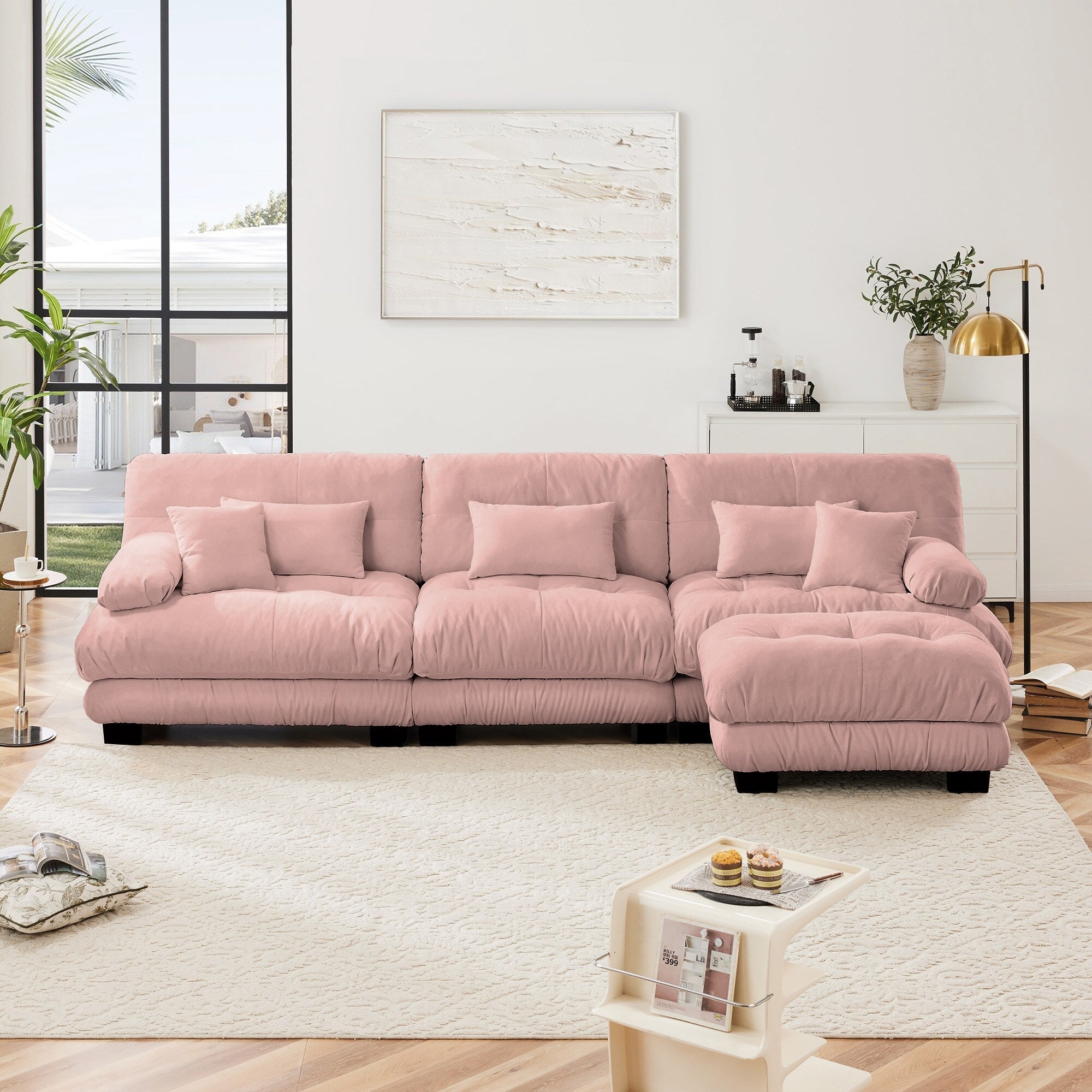 3-Seat Modular Sectional Sofa Deep Seat Couch L Shaped Cloud Couch with Convertible Ottoman for Living Room