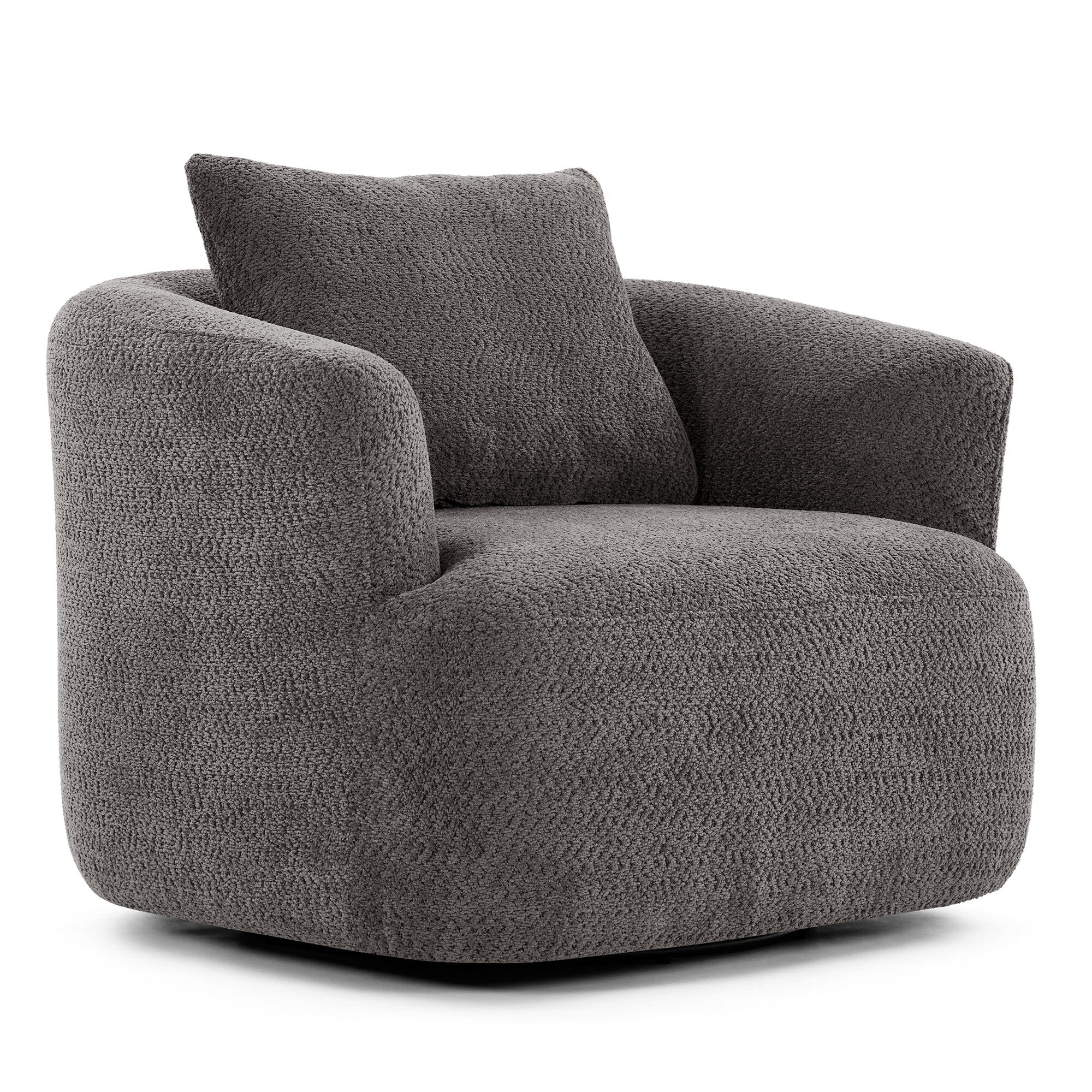 360° Swivel Chair, 38.2 Boucle Accent Chair with Throw Pillow, Upholstered Barrel Sofa Chair with Curved Armrests