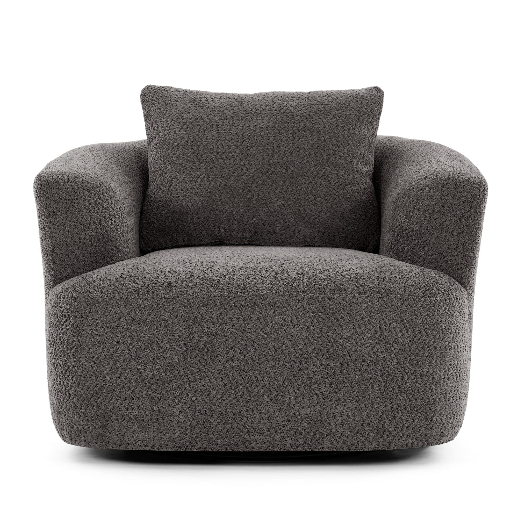 360° Swivel Chair, 38.2 Boucle Accent Chair with Throw Pillow, Upholstered Barrel Sofa Chair with Curved Armrests