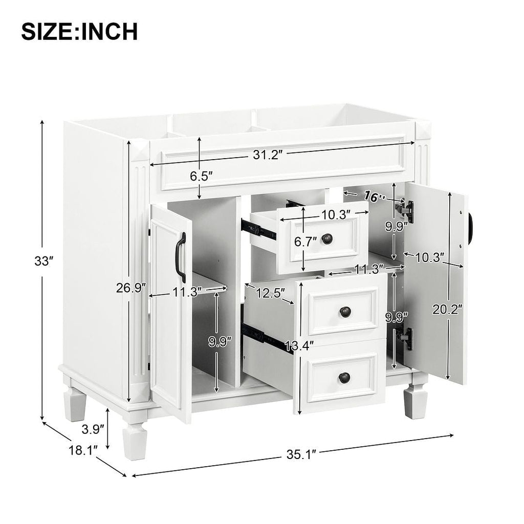 36'' Modern Bathroom Vanity with Top Sink and Mirror Cabinet,2 Doors and 2 Drawers