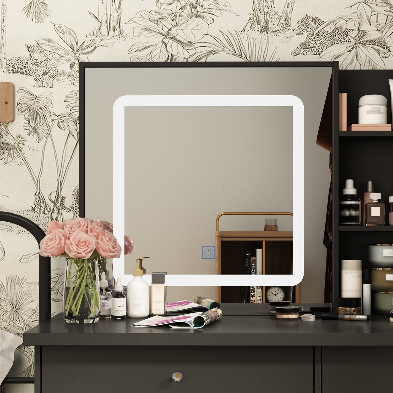 39.4'' W Dresser Makeup Vanity Set with Stool and Mirror Room