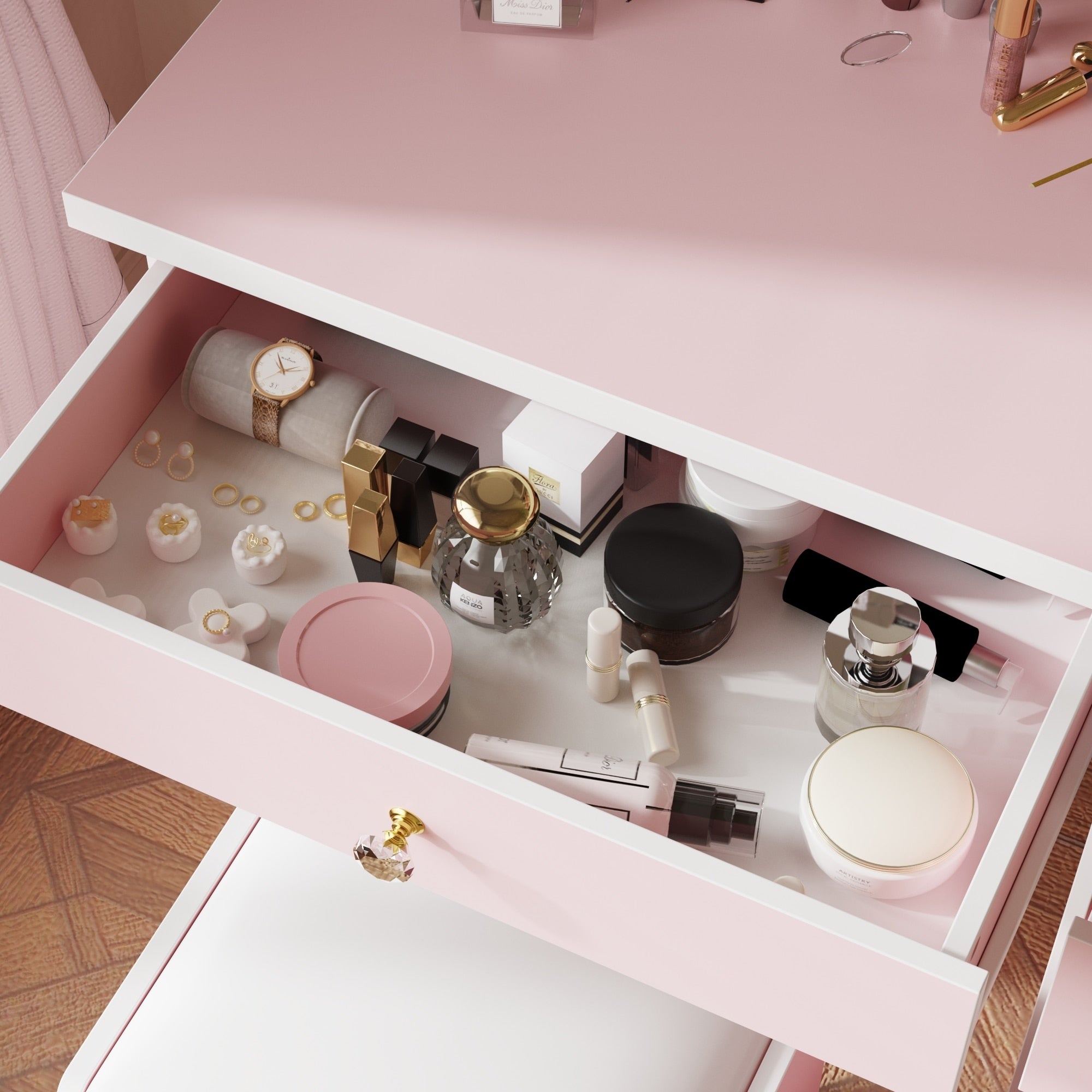 39.4'' Wide Makeup Vanity Set with Stool and Mirror