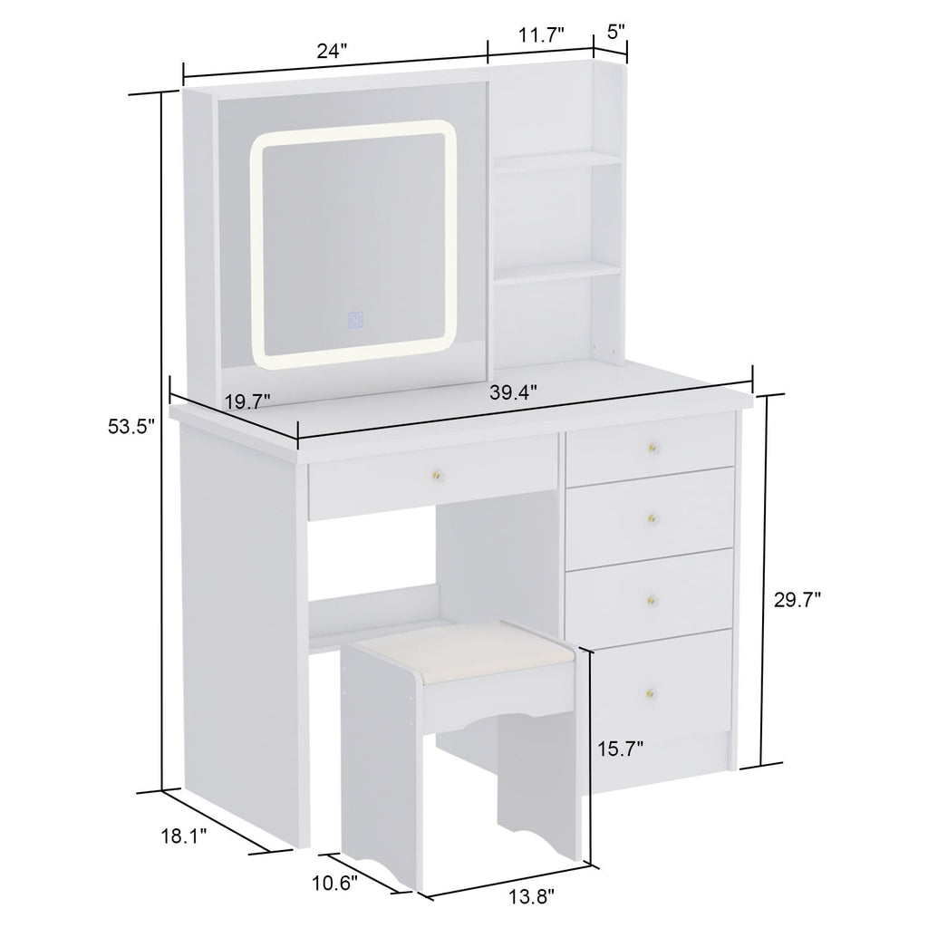 39.4'' W Dresser Makeup Vanity Set with Stool and Mirror Room