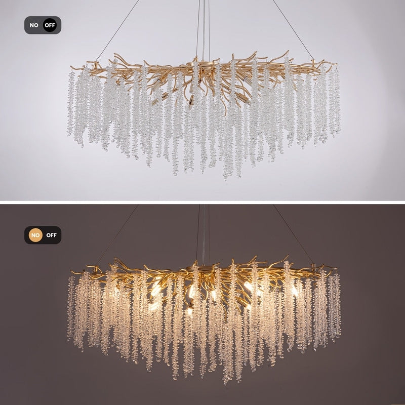 40 in. Gold Modern Crystal Chandelier Tree Branches Rectangular Chandelier Kitchen Island Pendent Light for Dining Room