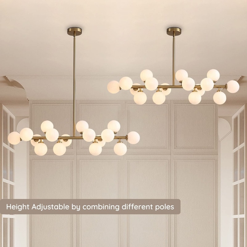 40 in. Linear Mid Century Modern Chandelier 16-Light Gold Brass Sputnik Pendant Light with Frosted Glass Globe for Dining Room
