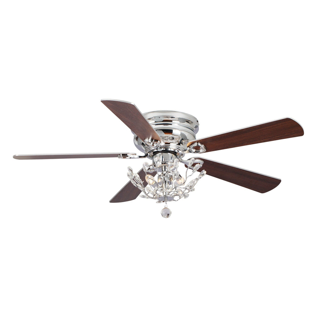 48 Modern Reversible 5-Blade Crystal Flush Mount Ceiling Fan with Remote