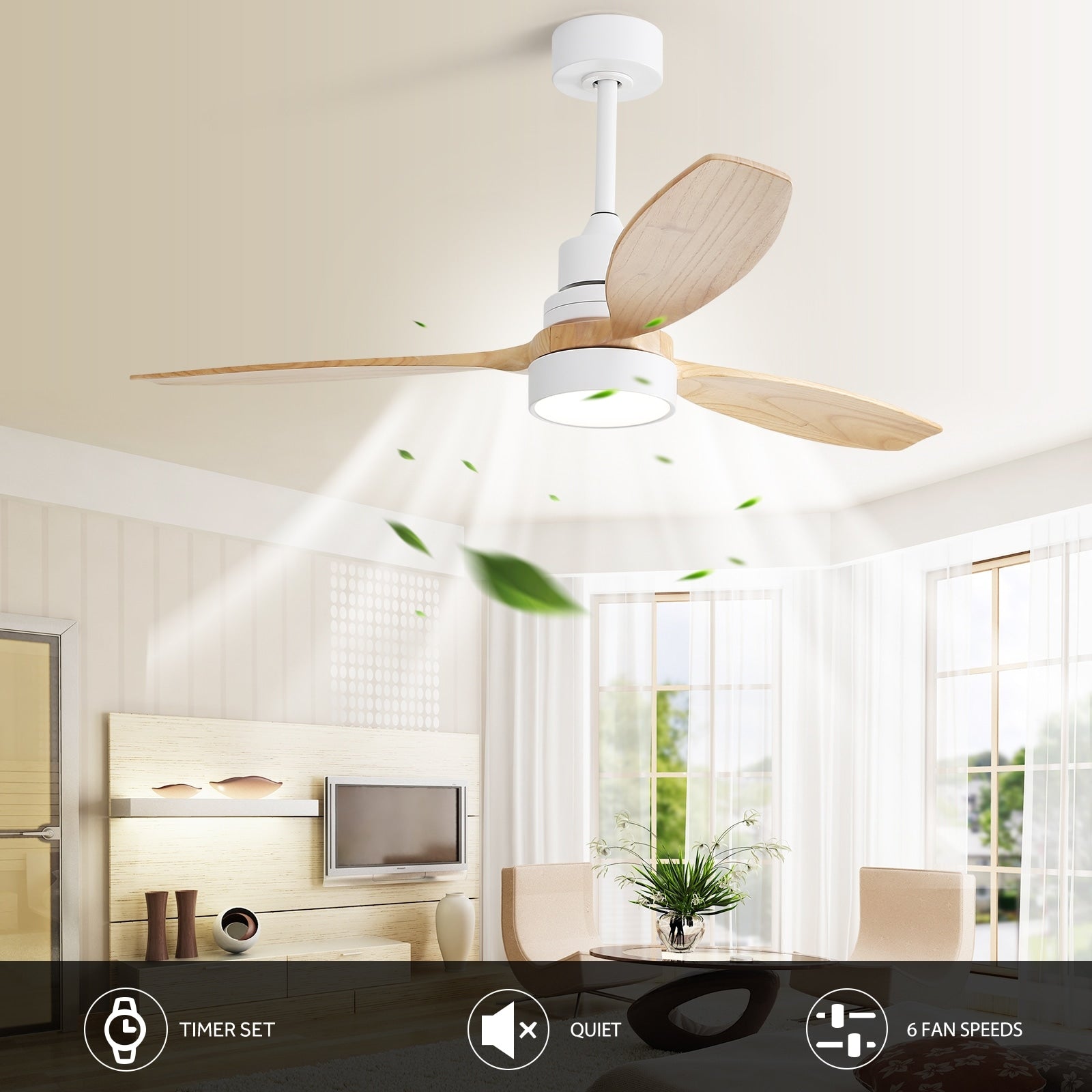 48 and 52 Integrated LED Ceiling Fan with Light and Remote, Reversible DC Motor