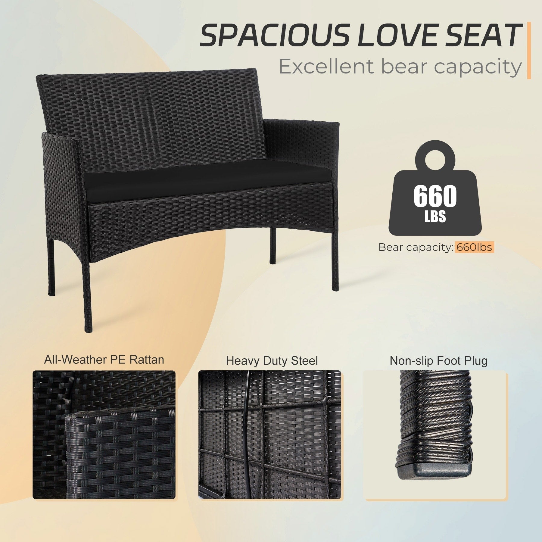 4 Piece Patio Conversation Wicker Furniture Set, Outdoor Rattan Sectional Furniture Set With Cushions