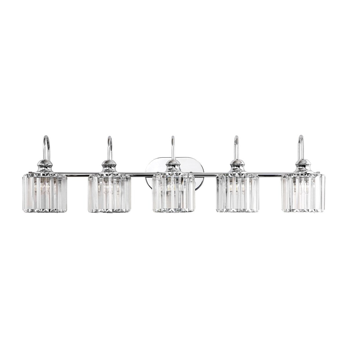 5-Light Glam Linear Dimmable Crystal Bathroom Vanity Lights with Cylinder Crystal Shade