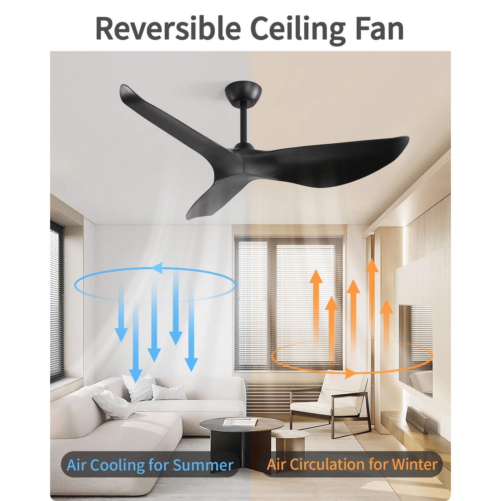 52 inch Modern Solid Wood / ABS Ceiling Fan With Remote Control(No Light),6 WInd Speed,Reversible Airflow