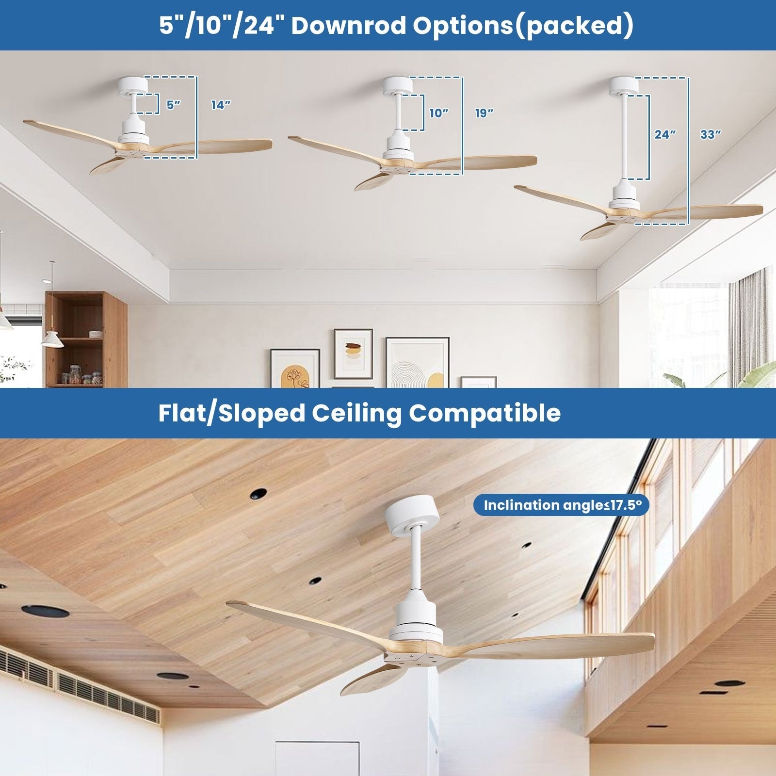 52 inch Modern Solid Wood / ABS Ceiling Fan With Remote Control(No Light),6 WInd Speed,Reversible Airflow
