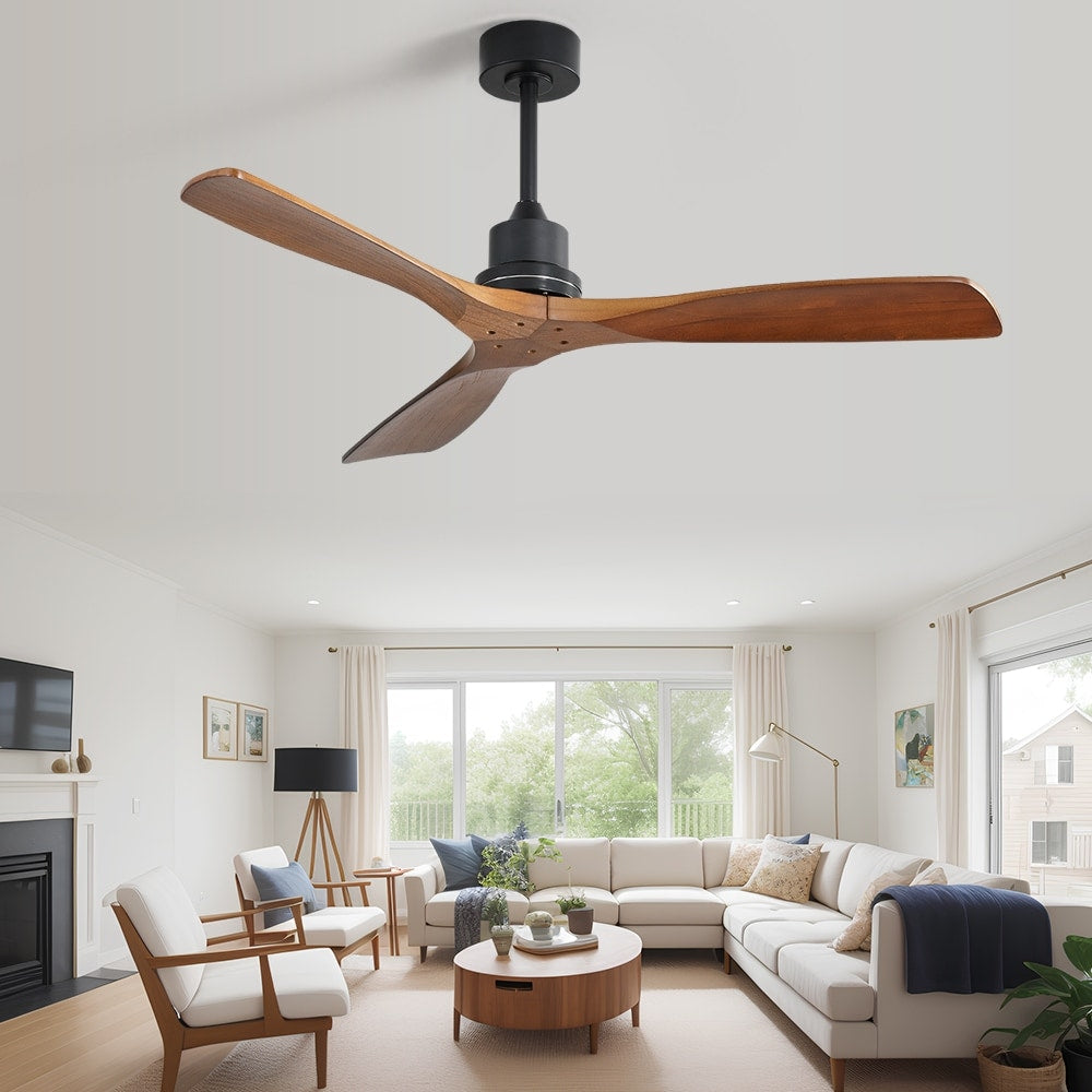 52 inch Modern Solid Wood / ABS Ceiling Fan With Remote Control(No Light),6 WInd Speed,Reversible Airflow