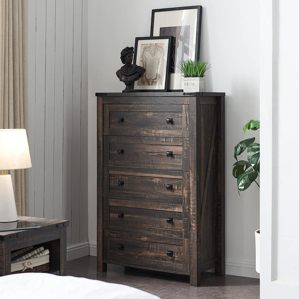 48 Tall Farmhouse 5 Drawer Wood Dresser, Chest of Drawers for Bedroom