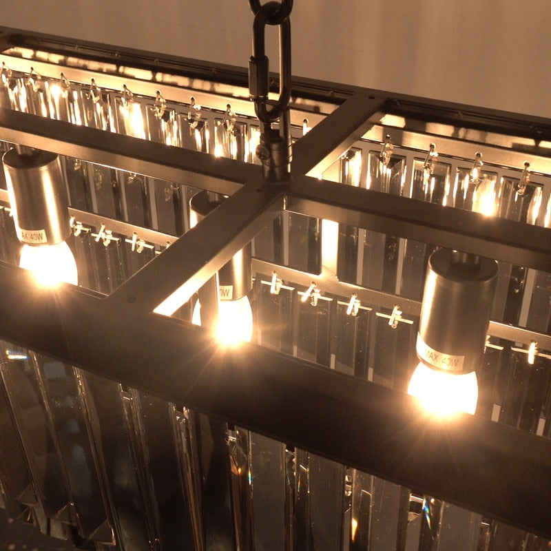 47 in. Smoked Gray and Black Modern Contemporary Crystal Chandelier 2-Tier Linear Kitchen Island Pendant Light for Dining Room